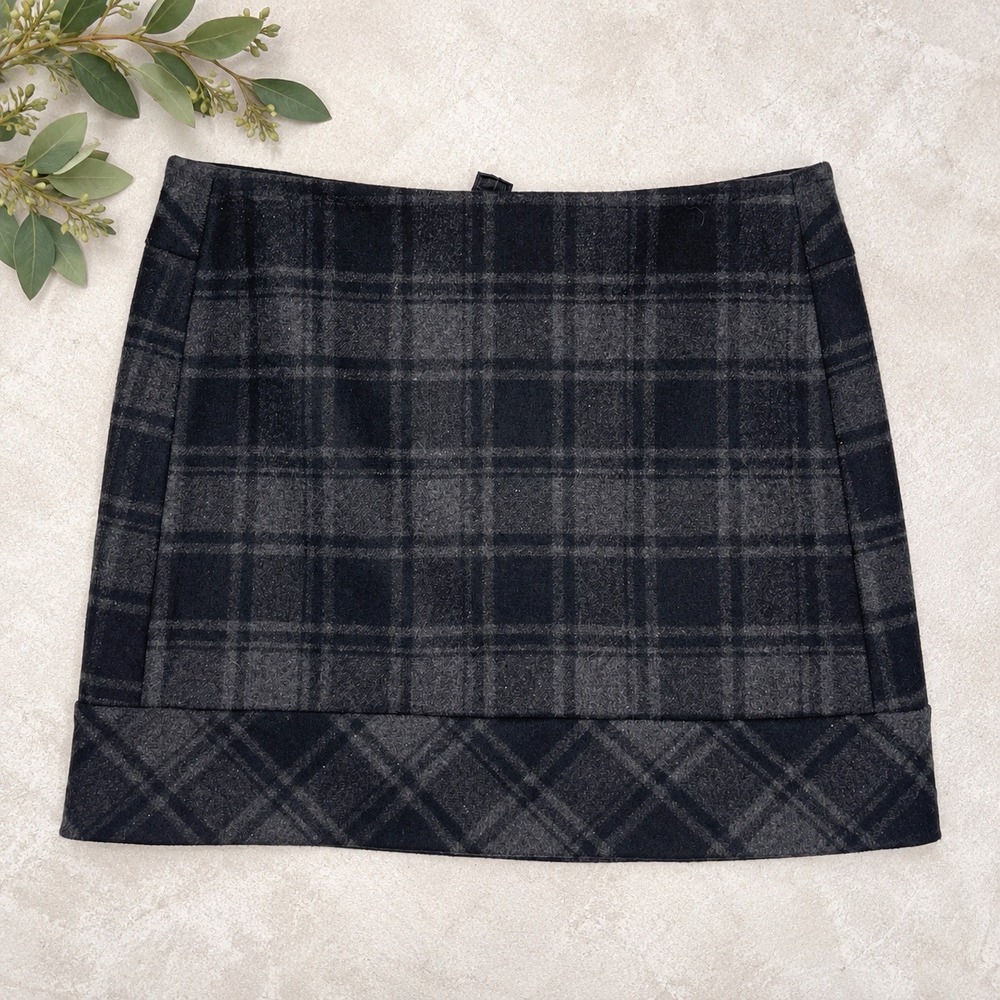 Kenar Mini Skirt Grey Black Plaid Wool Blend Lined Dark Academia Size 8